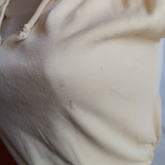 Small Vintage 80's Top Yellow V-Neck T-shirt Crop Ruched Shoulders Drawstring - Picture 5 of 7